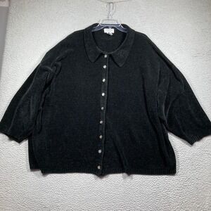 Venezia Vitale Sweater Womens 4X Black Chenille Button Front Collared Cardigan
